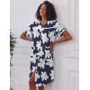 image:imageEkouaer Nightgowns for Women House Dress with Pockets Short Sleeve Duster Moo Moos Button Down House Coat SleepwearNavy Flower