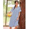 image:imageEkouaer Nightgowns for Women House Dress with Pockets Short Sleeve Duster Moo Moos Button Down House Coat SleepwearNavy Stripes