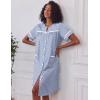 image:imageEkouaer Nightgowns for Women House Dress with Pockets Short Sleeve Duster Moo Moos Button Down House Coat SleepwearNavy Stripes