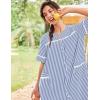 image:imageEkouaer Nightgowns for Women House Dress with Pockets Short Sleeve Duster Moo Moos Button Down House Coat SleepwearNavy Stripes