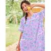 image:imageEkouaer Nightgowns for Women House Dress with Pockets Short Sleeve Duster Moo Moos Button Down House Coat SleepwearPurple Daisy
