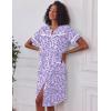 image:imageEkouaer Nightgowns for Women House Dress with Pockets Short Sleeve Duster Moo Moos Button Down House Coat SleepwearPurple Dots