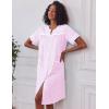 image:imageEkouaer Nightgowns for Women House Dress with Pockets Short Sleeve Duster Moo Moos Button Down House Coat SleepwearStriped Pink
