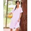image:imageEkouaer Nightgowns for Women House Dress with Pockets Short Sleeve Duster Moo Moos Button Down House Coat SleepwearStriped Pink