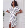 image:imageEkouaer Nightgowns for Women House Dress with Pockets Short Sleeve Duster Moo Moos Button Down House Coat SleepwearWhite Flower