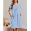 image:imageEkouaer Nightgowns for Women Short Sleeve Moo Moos Ladies House Dress with Pockets Pleated Sleepshirts Soft SleepwearLight Blue