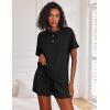 image:imageEkouaer Pajamas Set for Women Short Sleeve Lounge Set 2 Piece Loungewear PJs Soft Cute Lightweight SleepwearBlack