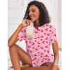 image:imageEkouaer Pajamas Set for Women Short Sleeve Lounge Set 2 Piece Loungewear PJs Soft Cute Lightweight SleepwearPink Cherry