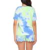 image:imageEkouaer Pajamas Set for Women Short Sleeve Lounge Set 2 Piece Loungewear PJs Soft Cute Lightweight SleepwearTie Dye Blue Green