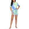 image:imageEkouaer Pajamas Set for Women Short Sleeve Lounge Set 2 Piece Loungewear PJs Soft Cute Lightweight SleepwearTie Dye Blue Green