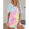 image:imageEkouaer Pajamas Set for Women Short Sleeve Lounge Set 2 Piece Loungewear PJs Soft Cute Lightweight SleepwearTie Dye Pink Yellow