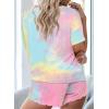 image:imageEkouaer Pajamas Set for Women Short Sleeve Lounge Set 2 Piece Loungewear PJs Soft Cute Lightweight SleepwearTie Dye Pink Yellow