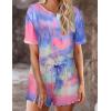 image:imageEkouaer Pajamas Set for Women Short Sleeve Lounge Set 2 Piece Loungewear PJs Soft Cute Lightweight SleepwearTie Dye Rainbow