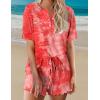 image:imageEkouaer Pajamas Set for Women Short Sleeve Lounge Set 2 Piece Loungewear PJs Soft Cute Lightweight SleepwearTie Dye Red