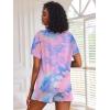 image:imageEkouaer Pajamas Set for Women Short Sleeve Lounge Set 2 Piece Loungewear PJs Soft Cute Lightweight SleepwearTie Dye Rose Red Blue