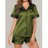image:imageEkouaer Pajamas for Women Set Silk Satin Pjs Button Down Sleepwear Summer Loungewear Top and Shorts Lounge Set SXXLArmy Green