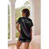 image:imageEkouaer Pajamas for Women Set Silk Satin Pjs Button Down Sleepwear Summer Loungewear Top and Shorts Lounge Set SXXLNewblack