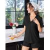 image:imageEkouaer Pajamas for Women Sets Cute Pjs Button Down 2 Piece Short Sleeve Ruffle Lounge Set SleepwearBlack