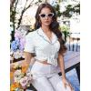 image:imageEkouaer Pajamas for Women Sets Cute Pjs Button Down 2 Piece Short Sleeve Ruffle Lounge Set SleepwearBlue Floral