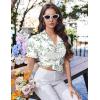 image:imageEkouaer Pajamas for Women Sets Cute Pjs Button Down 2 Piece Short Sleeve Ruffle Lounge Set SleepwearGreen Leaves