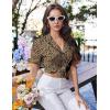 image:imageEkouaer Pajamas for Women Sets Cute Pjs Button Down 2 Piece Short Sleeve Ruffle Lounge Set SleepwearLeopard