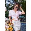 image:imageEkouaer Pajamas for Women Sets Cute Pjs Button Down 2 Piece Short Sleeve Ruffle Lounge Set SleepwearStrip Pink Bow