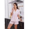 image:imageEkouaer Pajamas for Women Sets Cute Pjs Button Down 2 Piece Short Sleeve Ruffle Lounge Set SleepwearStrip Pink Bow