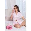 image:imageEkouaer Pajamas for Women Sets Cute Pjs Button Down 2 Piece Short Sleeve Ruffle Lounge Set SleepwearStrip Pink Bow