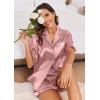 image:imageEkouaer Satin Pajama Set for Women Button Down Silk 2 Piece Pj Sets Ruffle Short Sleeve SleepwearFuchsia
