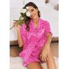 image:imageEkouaer Satin Pajama Set for Women Button Down Silk 2 Piece Pj Sets Ruffle Short Sleeve SleepwearHot Pink Leopard