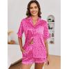 image:imageEkouaer Satin Pajama Set for Women Button Down Silk 2 Piece Pj Sets Ruffle Short Sleeve SleepwearHot Pink Leopard