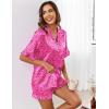 image:imageEkouaer Satin Pajama Set for Women Button Down Silk 2 Piece Pj Sets Ruffle Short Sleeve SleepwearHot Pink Leopard