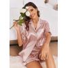 image:imageEkouaer Satin Pajama Set for Women Button Down Silk 2 Piece Pj Sets Ruffle Short Sleeve SleepwearLotus Pink