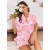 image:imageEkouaer Satin Pajama Set for Women Button Down Silk 2 Piece Pj Sets Ruffle Short Sleeve SleepwearPink Love