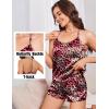 image:imageEkouaer Silk Satin Pajamas Set for Women Tback Lingerie Pjs Cami Top and Shorts Sleepwear Gift for Honeymoon PartyRose Pink Black Leopard