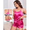 image:imageEkouaer Silk Satin Pajamas Set for Women Tback Lingerie Pjs Cami Top and Shorts Sleepwear Gift for Honeymoon PartyRose Red