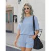 image:imageEkouaer Women 2 Piece Lounge Set 2026 Summer Cruise Outfits Ribbed Loose Short Sleeve Matching Sets with pocketBaby Blue