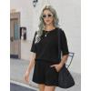 image:imageEkouaer Women 2 Piece Lounge Set 2026 Summer Cruise Outfits Ribbed Loose Short Sleeve Matching Sets with pocketBlack