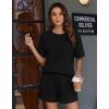 image:imageEkouaer Women 2 Piece Lounge Set 2026 Summer Cruise Outfits Ribbed Loose Short Sleeve Matching Sets with pocketBlack