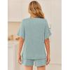 image:imageEkouaer Women 2 Piece Lounge Set 2026 Summer Cruise Outfits Ribbed Loose Short Sleeve Matching Sets with pocketGlacial Green
