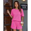 image:imageEkouaer Women 2 Piece Lounge Set 2026 Summer Cruise Outfits Ribbed Loose Short Sleeve Matching Sets with pocketHot Pink