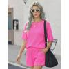 image:imageEkouaer Women 2 Piece Lounge Set 2026 Summer Cruise Outfits Ribbed Loose Short Sleeve Matching Sets with pocketHot Pink