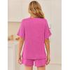 image:imageEkouaer Women 2 Piece Lounge Set 2026 Summer Cruise Outfits Ribbed Loose Short Sleeve Matching Sets with pocketHot Pink