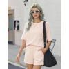 image:imageEkouaer Women 2 Piece Lounge Set 2026 Summer Cruise Outfits Ribbed Loose Short Sleeve Matching Sets with pocketLight Khaki