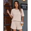image:imageEkouaer Women 2 Piece Lounge Set 2026 Summer Cruise Outfits Ribbed Loose Short Sleeve Matching Sets with pocketLight Khaki