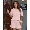 image:imageEkouaer Women 2 Piece Lounge Set 2026 Summer Cruise Outfits Ribbed Loose Short Sleeve Matching Sets with pocketLight Pink