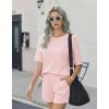 image:imageEkouaer Women 2 Piece Lounge Set 2026 Summer Cruise Outfits Ribbed Loose Short Sleeve Matching Sets with pocketLight Pink