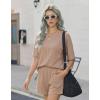 image:imageEkouaer Women 2 Piece Lounge Set 2026 Summer Cruise Outfits Ribbed Loose Short Sleeve Matching Sets with pocketRosy Brown