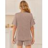 image:imageEkouaer Women 2 Piece Lounge Set 2026 Summer Cruise Outfits Ribbed Loose Short Sleeve Matching Sets with pocketRosy Brown