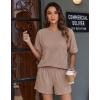image:imageEkouaer Women 2 Piece Lounge Set 2026 Summer Cruise Outfits Ribbed Loose Short Sleeve Matching Sets with pocketRosy Brown